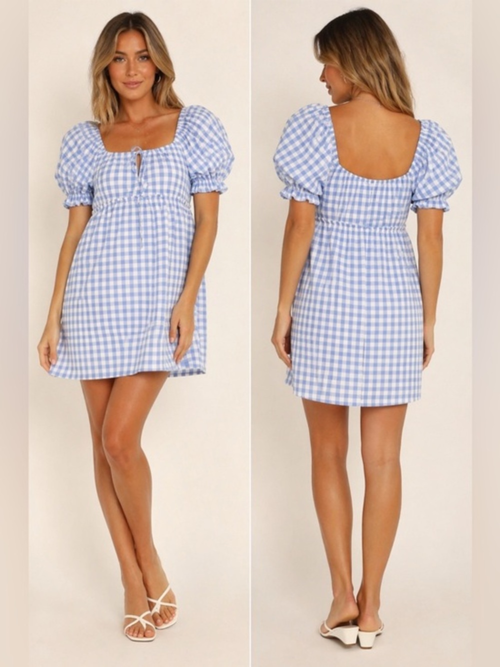 NWT Petal & Pup Blue Gingham Mini Dress Babydoll Smocked Cottagecore